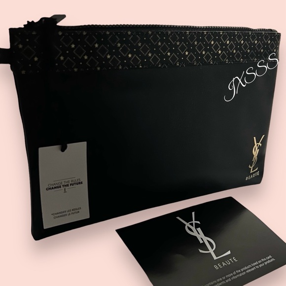 Black/Gold (Faux-Leather) YSL Beauty (Yves Saint Laurent) Cosmetic-Makeup Bag - Picture 2 of 16